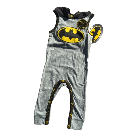Happy Threads 6-9m "Pow Zap Ready for Action Batman Rompers (2) w/ Bat Hood - Picture 2 of 10